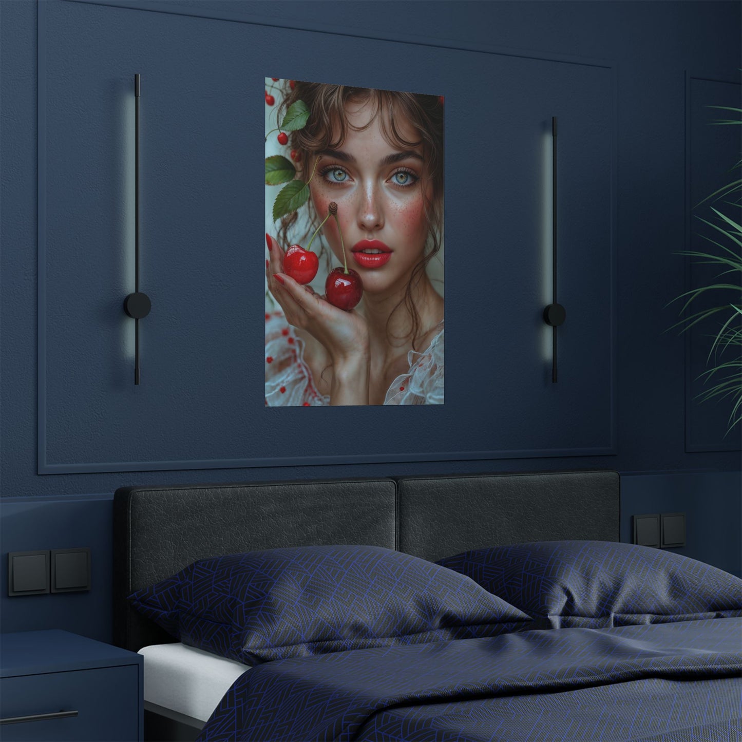 Artistic Satin Poster Print: Young Woman Holding Cherries