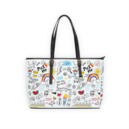 PU Leather Shoulder Bag - Doodles