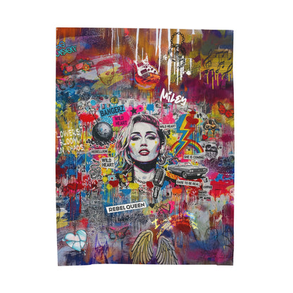 Rebel Queen Velveteen Plush Blanket — Vibrant Pop Art Graffiti Throw