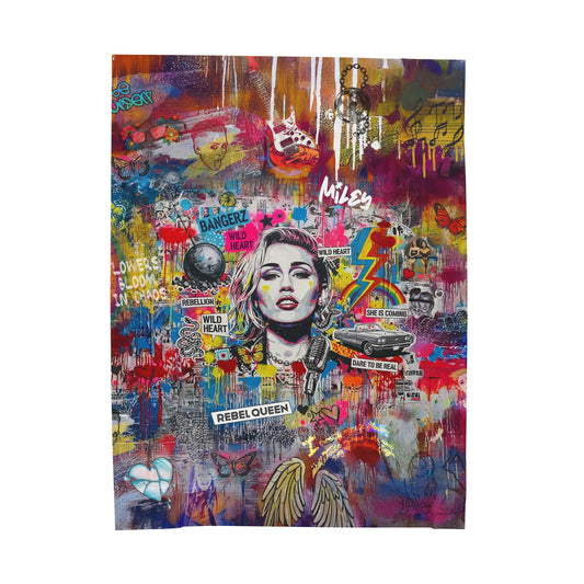 Rebel Queen Velveteen Plush Blanket — Vibrant Pop Art Graffiti Throw