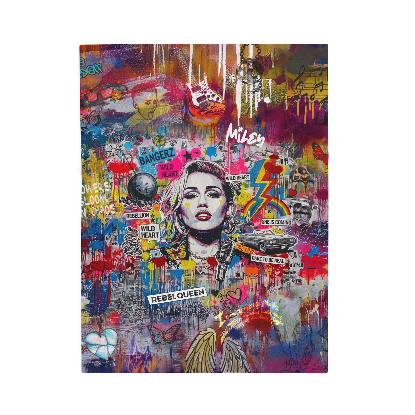 Rebel Queen Velveteen Plush Blanket — Vibrant Pop Art Graffiti Throw