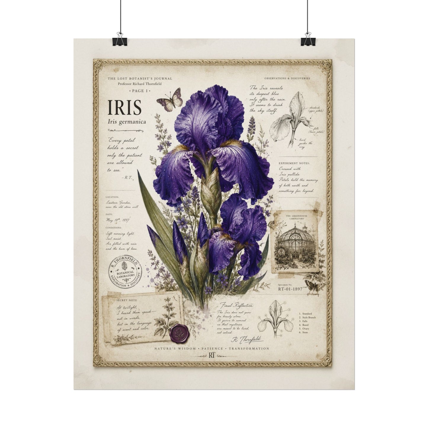 Purple Iris Botanical Illustration Poster