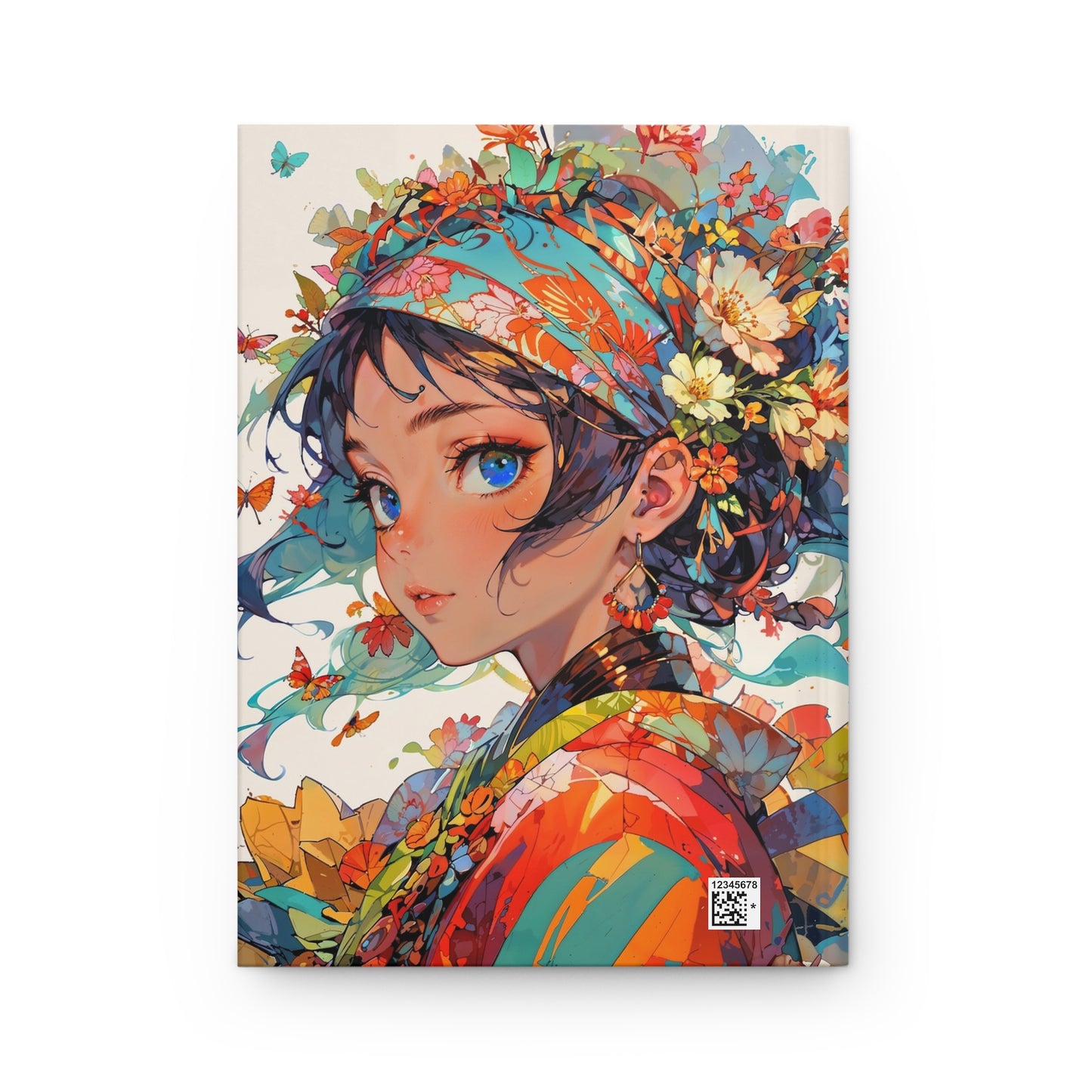 Hardcover Journal Matte -  Floral Anime Muse Illustration,  A5