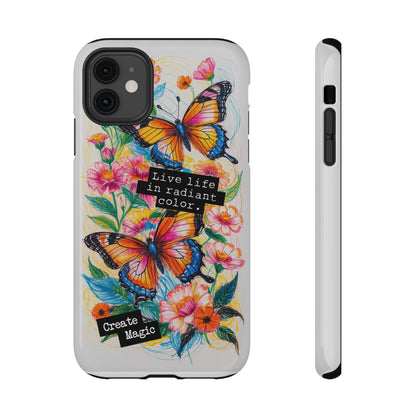 iPhone Cases - Colorful Butterfly and Flower Sketch - Impact-Resistant Cases
