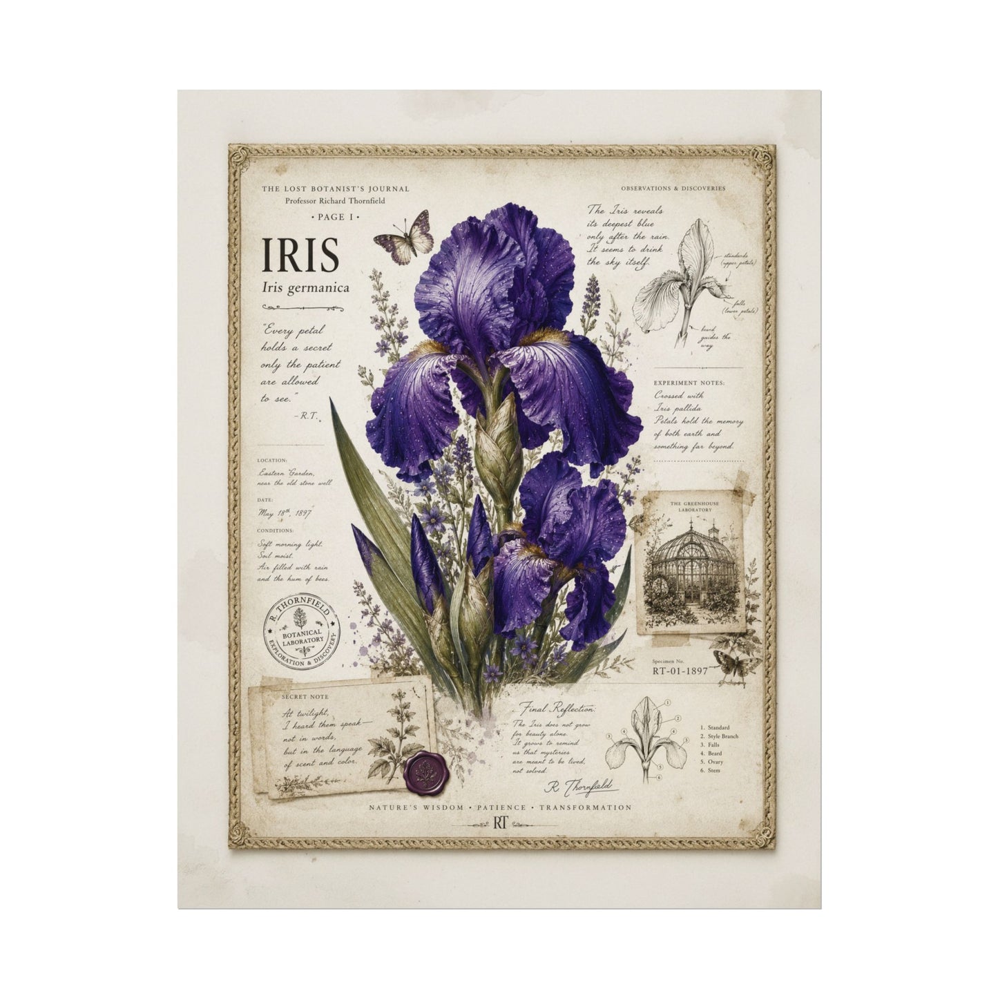 Purple Iris Botanical Illustration Poster