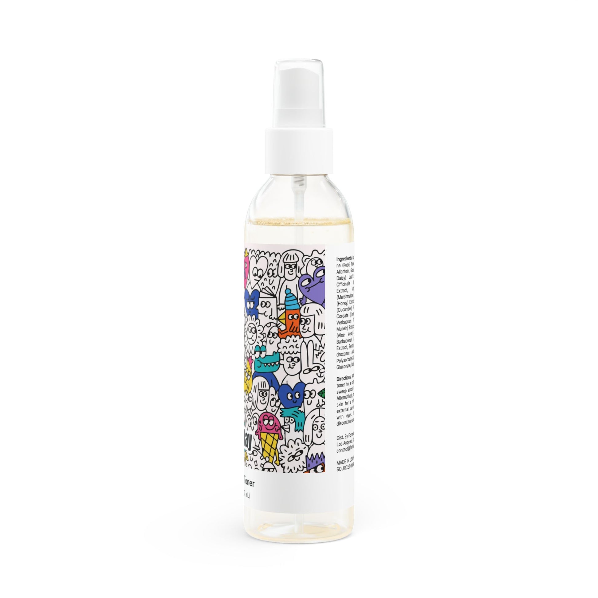 Spray bottle with colorful label on a white background