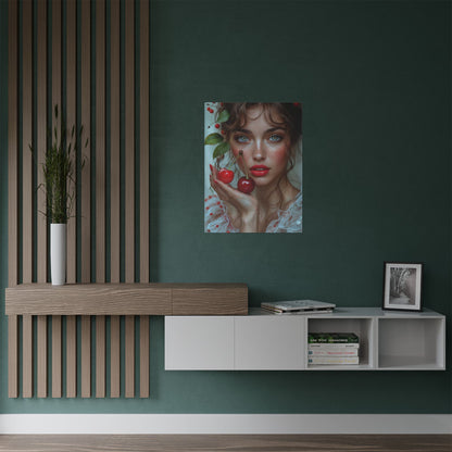Artistic Satin Poster Print: Young Woman Holding Cherries