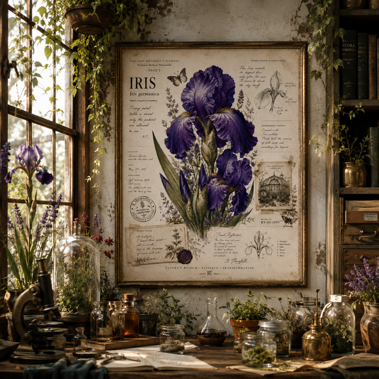 Purple Iris Botanical Illustration Poster
