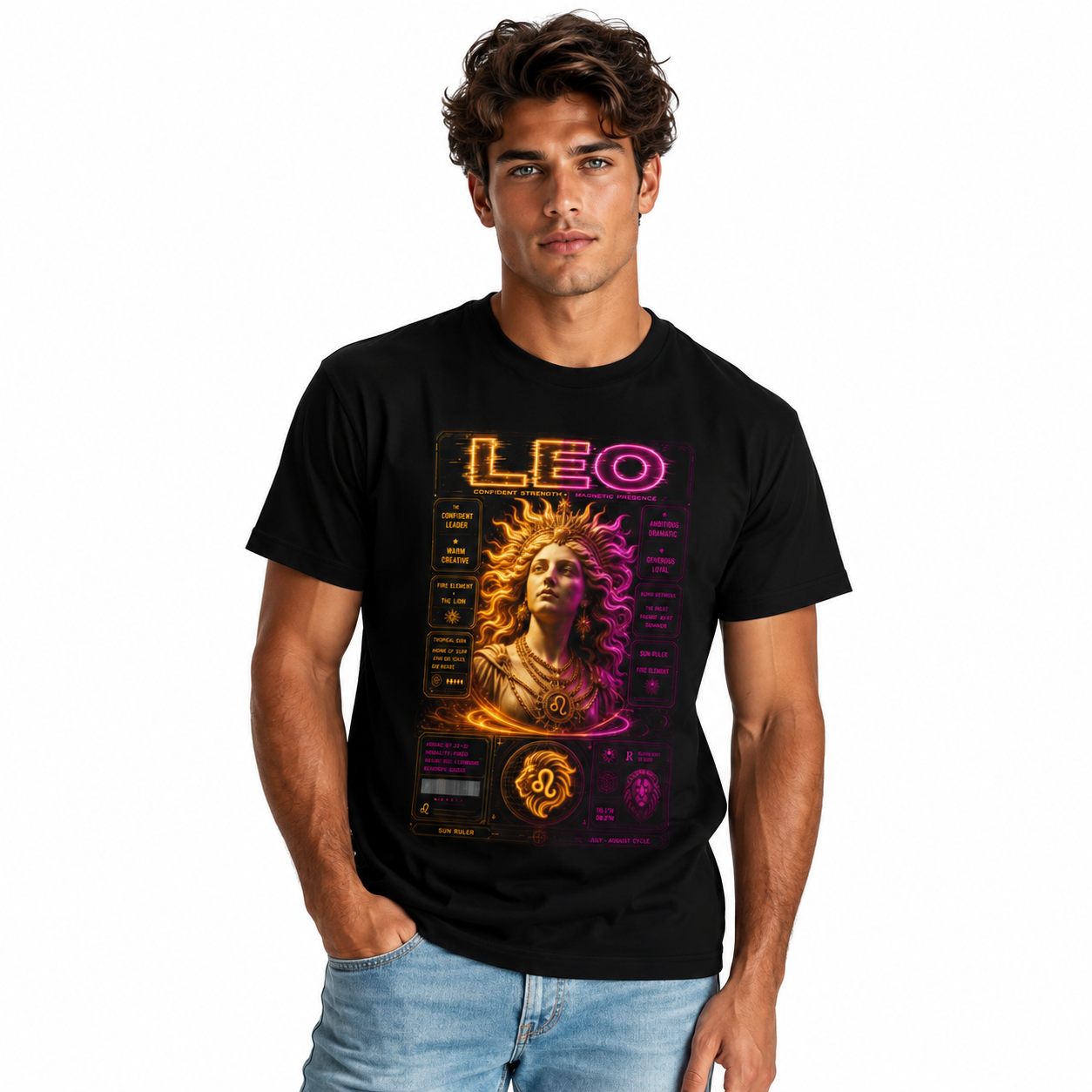 Leo Zodiac Graphic Tee – Neon Astrology Shirt, Leo Birthday Gift