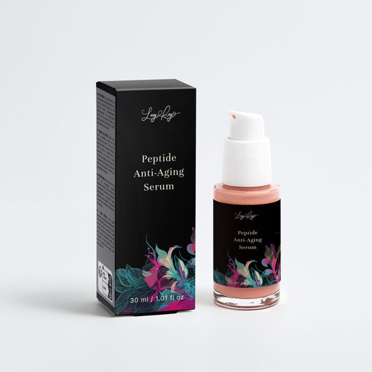 Peptide anti-aging serum with packaging on a white background