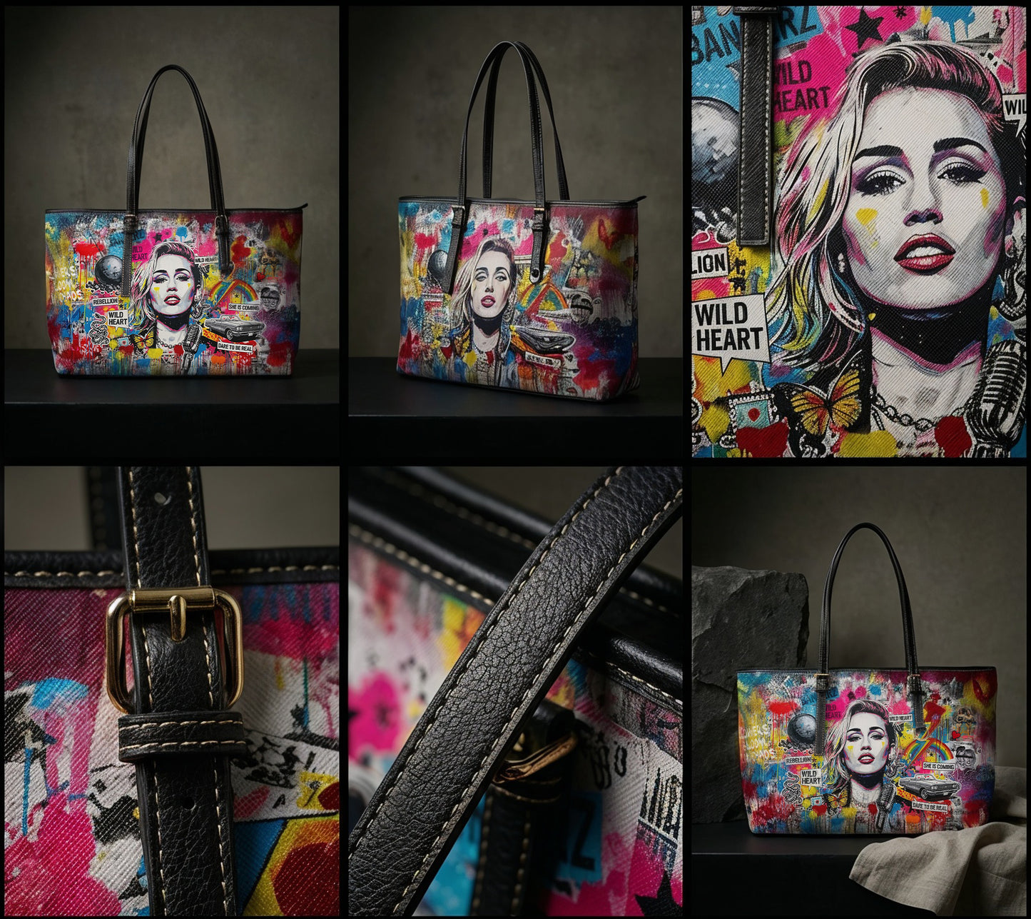 Graffiti Shoulder Bag - Miley Cyrus Portrait