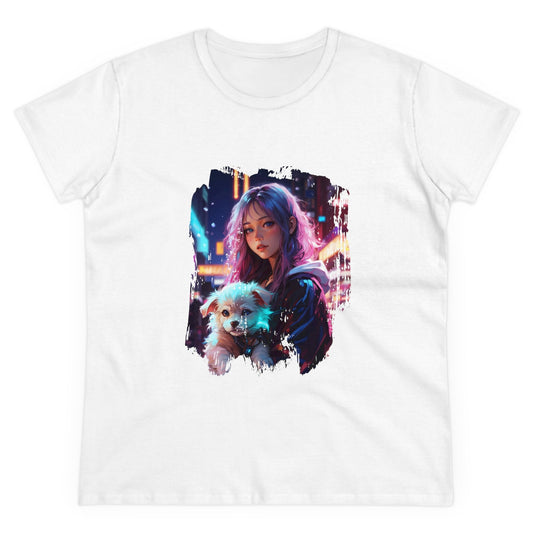 Anime Girl and Puppy Women’s Tee - S / White - T-Shirt
