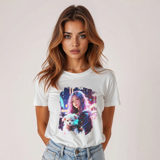 Anime Girl and Puppy Women’s Tee - T-Shirt