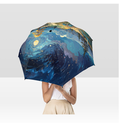 Artistic Foldable Umbrella - Scenic Starry Landscape Design - One size - Accessories
