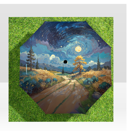 Artistic Foldable Umbrella - Scenic Starry Landscape Design - One size - Accessories