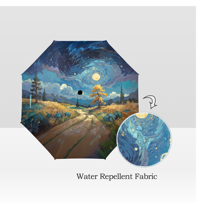 Artistic Foldable Umbrella - Scenic Starry Landscape Design - One size - Accessories