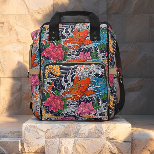 Multifunctional Backpack - Colorful Koi Fish Pattern