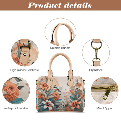 Elegant PU Leather Handbag with Floral & Bird Print