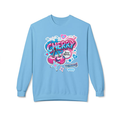 Cherry Graphic Sweatshirt- Unisex Softstyle Fleece Jumper - Sky / S - Sweatshirt