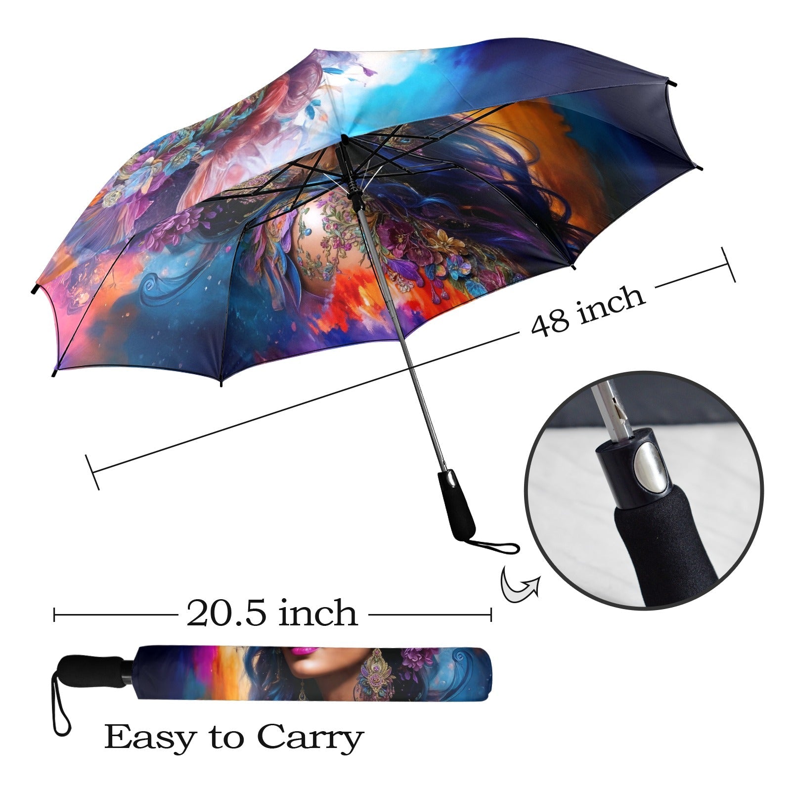Colorful Artistic Floral Umbrella - Semi-Automatic Foldable - One size - Accessories