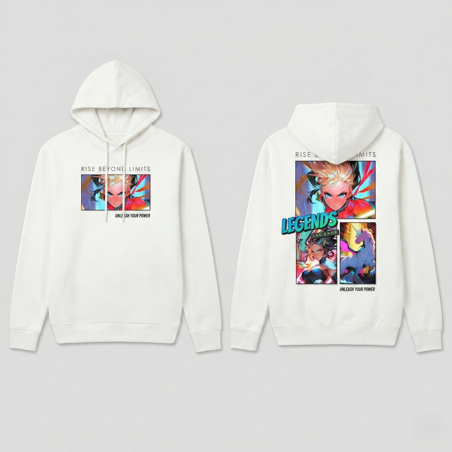 Legends Anime Collage Hoodie — "Rise Beyond Limits" Graphic Sweatshirt