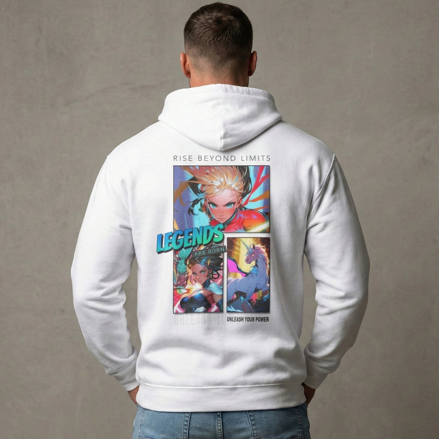 Legends Anime Collage Hoodie — "Rise Beyond Limits" Graphic Sweatshirt
