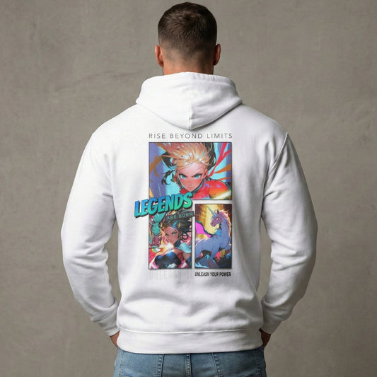 Legends Anime Collage Hoodie — "Rise Beyond Limits" Graphic Sweatshirt