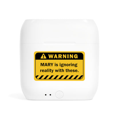 Earbuds | Funny Warning Sign Customizable Name - White / One size - Accessories