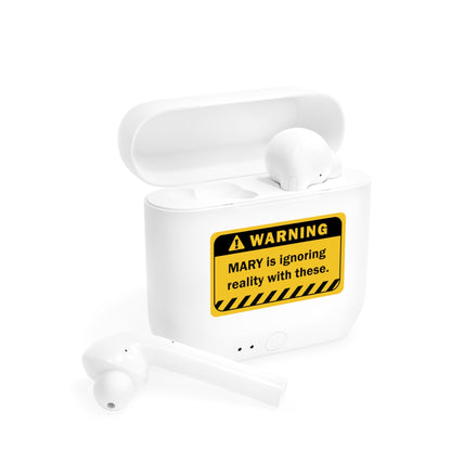 Earbuds | Funny Warning Sign Customizable Name - White / One size - Accessories