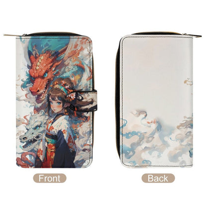Elegant Dragon & Girl PU Leather Wallet in Anime Style art - white / 19.7x11x3.5cm - Wallets