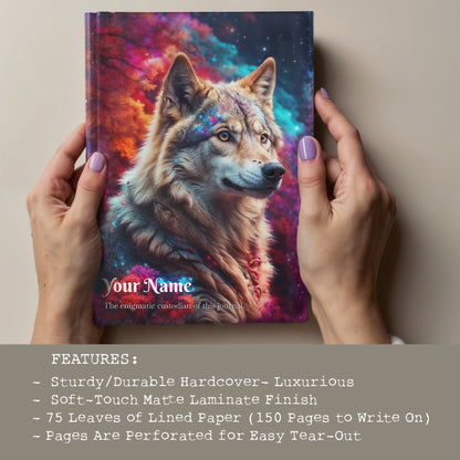 Personalized Nature A5 Notebook, Animal Art Gift -Celestial Wolf Journal