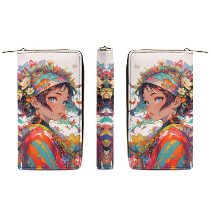 Floral Anime Muse - PU Leather Wallet - white / 19.7x10.5cm - Wallets