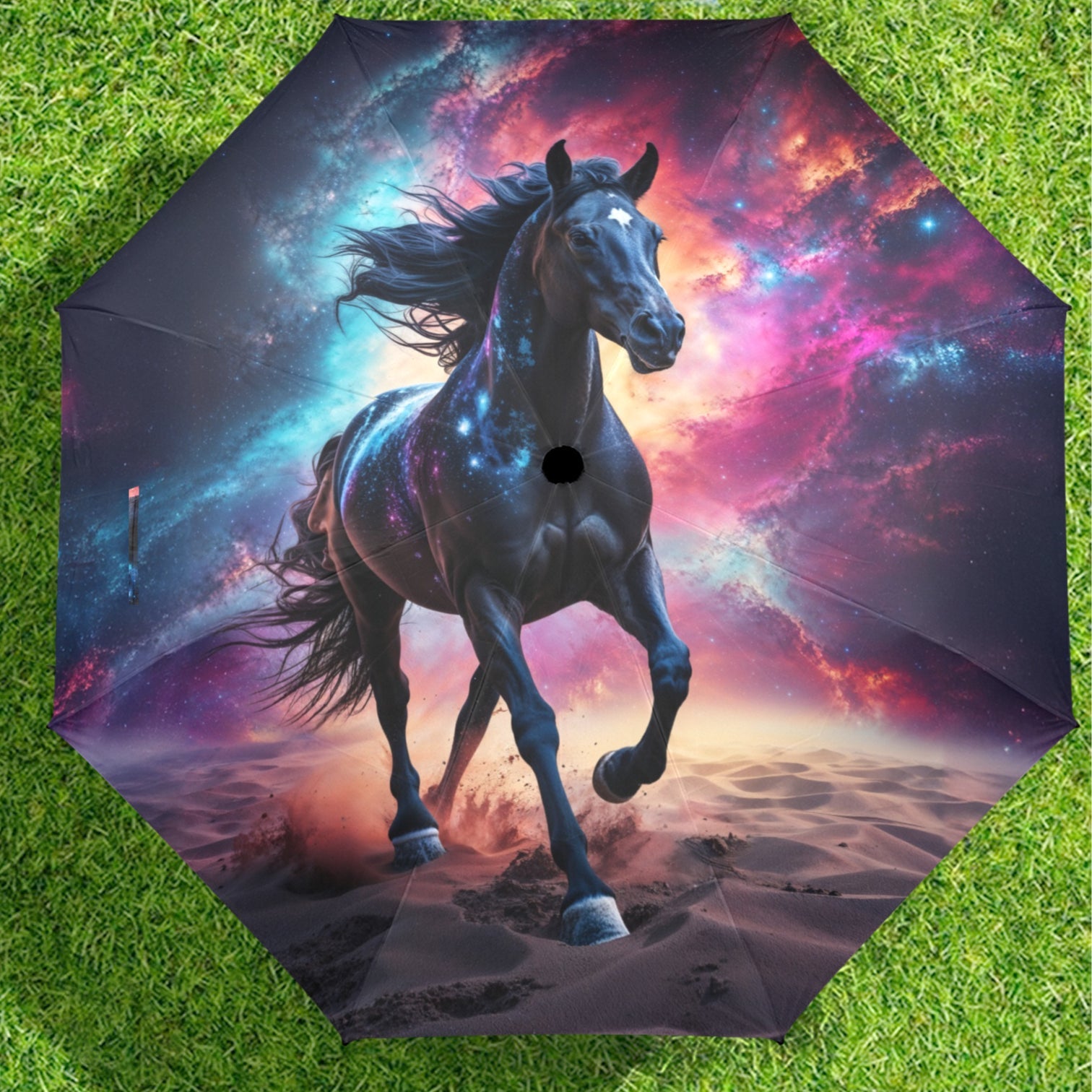 Foldable umbrella - Majestic Black Horse Design - One size - Accessories