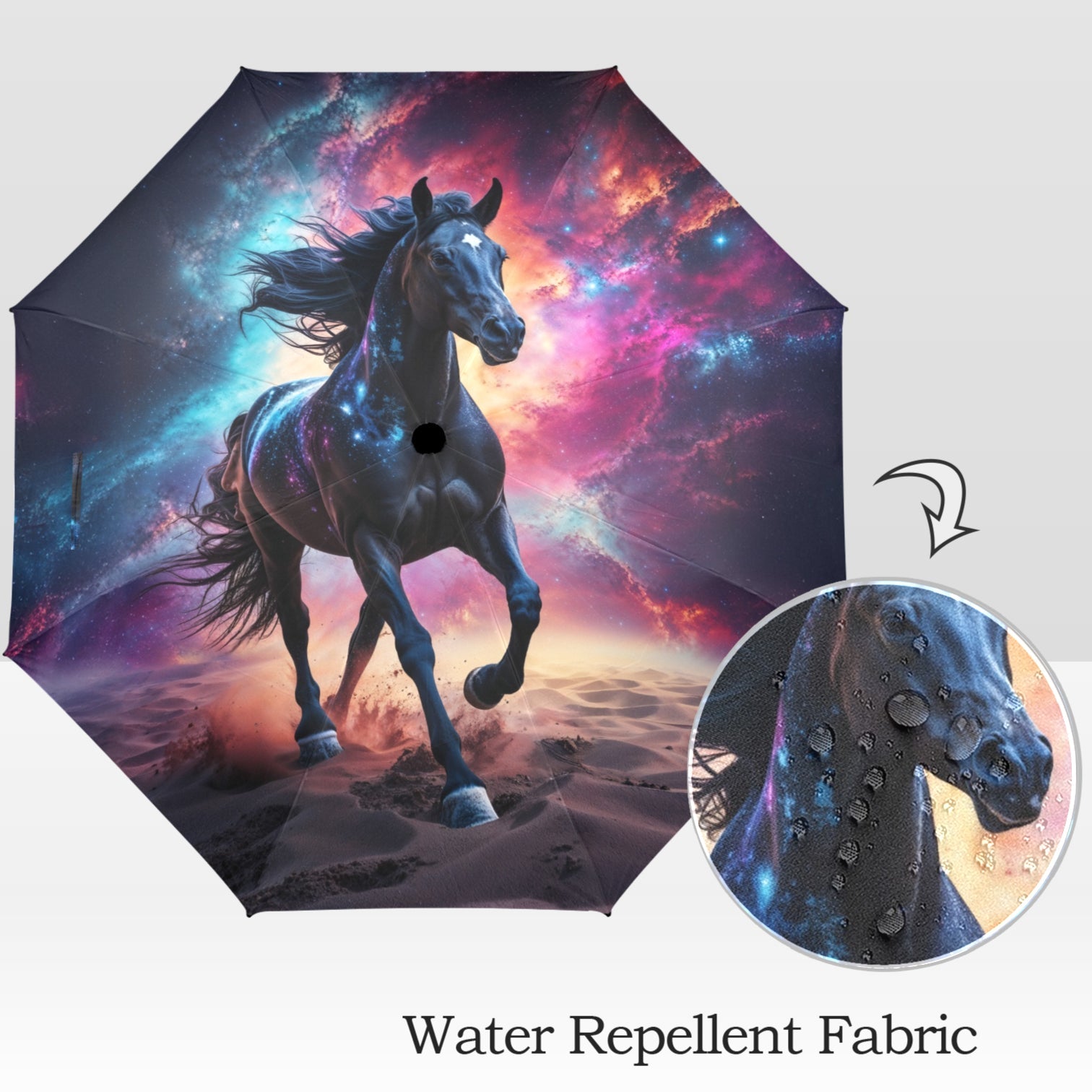 Foldable umbrella - Majestic Black Horse Design - One size - Accessories