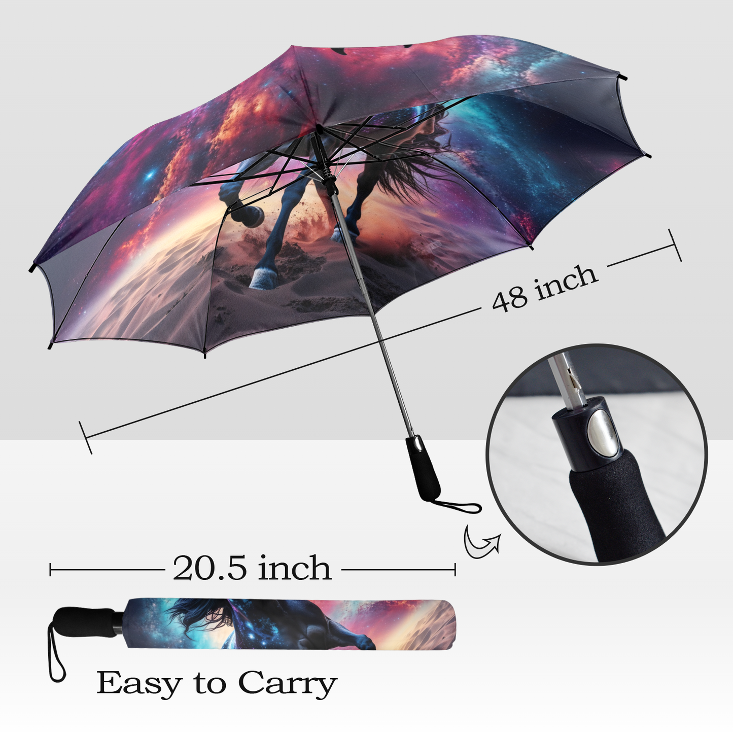 Foldable umbrella - Majestic Black Horse Design - One size - Accessories