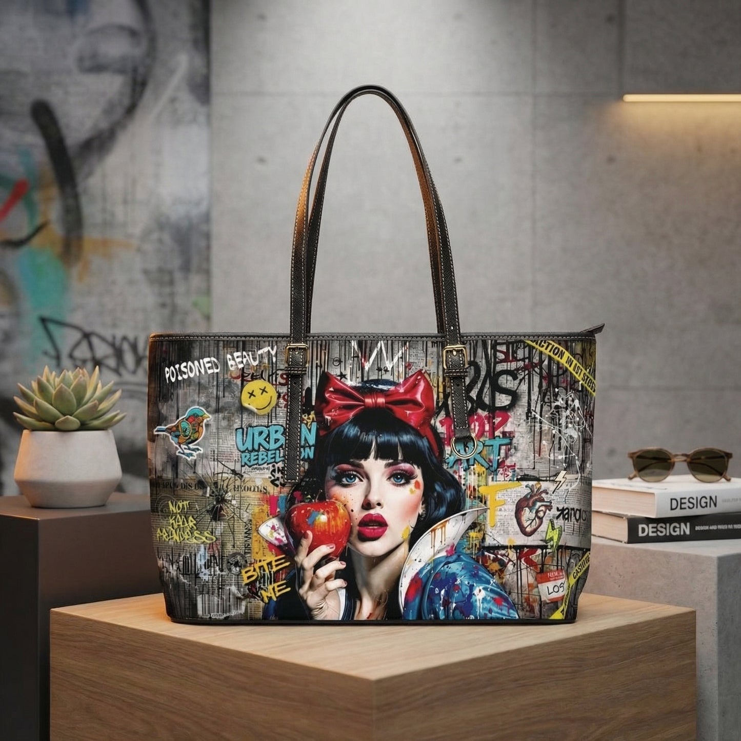 Urban Pop Art PU Shoulder Bag — Graffiti Snow White Illustration
