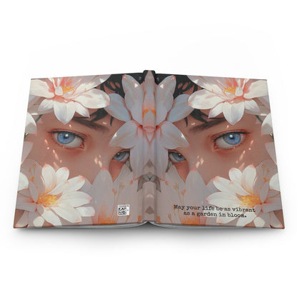 Hardcover Journal Matte - Face Surrounded by White Flowers Art Print A5 - Journal - Paper products