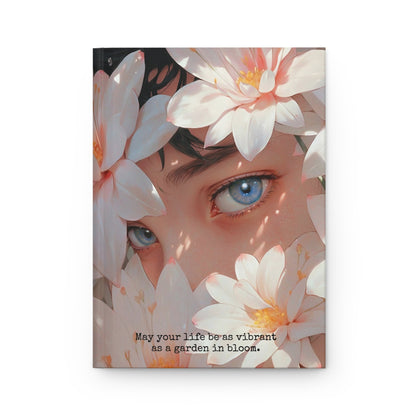Hardcover Journal Matte - Face Surrounded by White Flowers Art Print A5 - Journal - Paper products