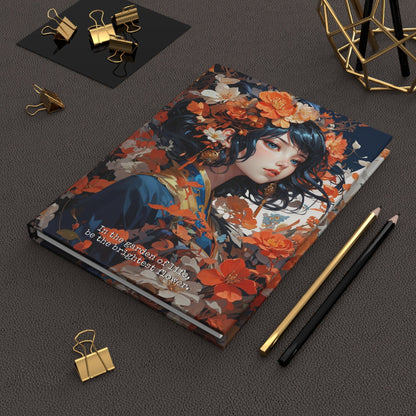 Hardcover Journal Matte - Japanese Girl in Kimono Floral Art Notebook A5 - Journal - Paper products