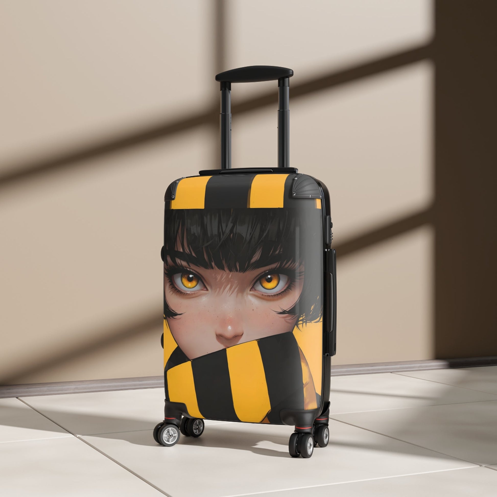 Hoodie - Anime-Inspired Yellow Striped Portrait of a Girl - Bold Character Design - Bags