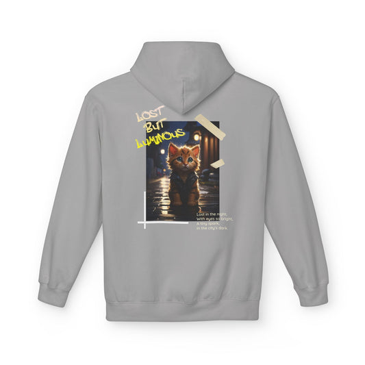Hoodie with Cute Kitten in Rainy City Night Illustration - Hoodie