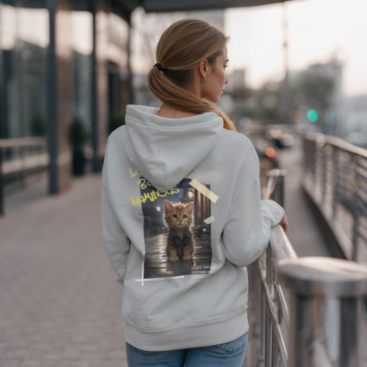 Hoodie with Cute Kitten in Rainy City Night Illustration - Hoodie
