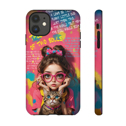 iPhone Cases - Cute Girl and Cat Street Art Style Design - iPhone 11 / Glossy - Phone Case