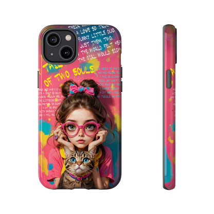iPhone Cases - Cute Girl and Cat Street Art Style Design - iPhone 14 Plus / Glossy - Phone Case
