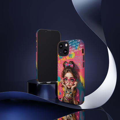 iPhone Cases - Cute Girl and Cat Street Art Style Design - Phone Case