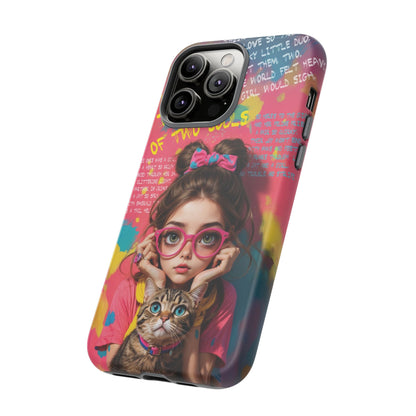 iPhone Cases - Cute Girl and Cat Street Art Style Design - Phone Case