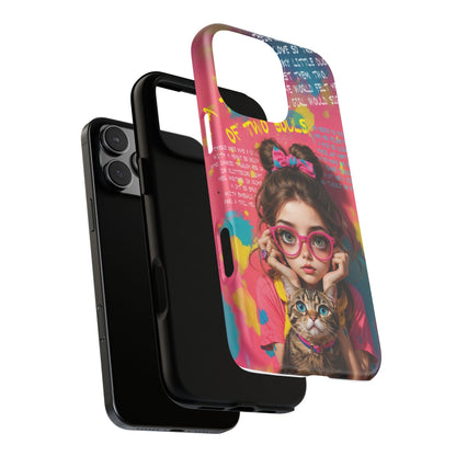 iPhone Cases - Cute Girl and Cat Street Art Style Design - Phone Case