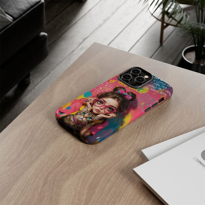 iPhone Cases - Cute Girl and Cat Street Art Style Design - Phone Case
