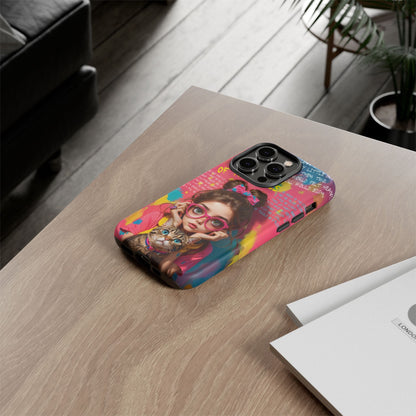 iPhone Cases - Cute Girl and Cat Street Art Style Design - Phone Case