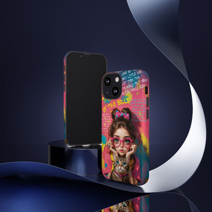 iPhone Cases - Cute Girl and Cat Street Art Style Design - Phone Case